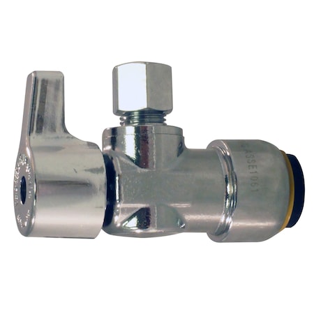 Apollo 1/2 in. Chrome-Plated Brass Push-To-Connect x 1/4 in. O.D. Compression Quarter-Turn Angle Stop Valve FSBVA1214C